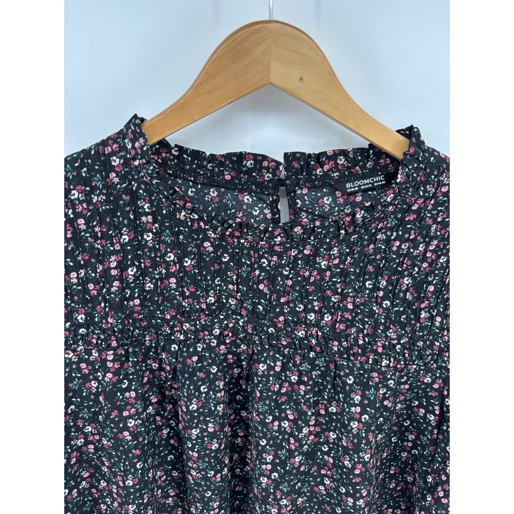 Bloom‎ Chic Shirt Black Floral Flowy Sleeves Ruched Women's Plus Size 18/20 - Picture 3 of 10